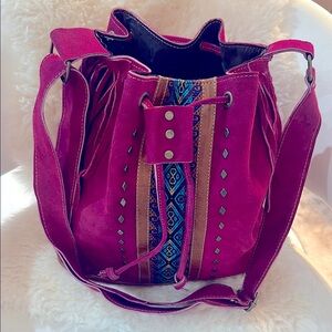 Dydaktik Pink Suede Crossbody Bucket Bag